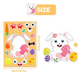 Easter Stickers for Kids, 24 x Make-a-face Easter Eggs Rabbits Stickers, Large Easter Stickers Easter Bunny Sticker Easter Eggs Stickers, Easter Stickers for Cards Easter Decorations for Kids Gifts