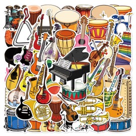 Musical Instrument Stickers - Pack of 100 Music Stickers Motivational Vinyl Waterproof Stickers Cartoon Lovely PVC Kawaii Decals Funny Vinyl Decoration DIY Decor for Teenagers (Instrument)