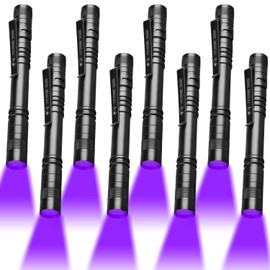 HYVCZP 8 Pack UV Blacklight Flashlights, Mini 395nm Blacklight Flashlights, Handheld Pen Lights with Clip Detector for Leak, Pet Urine, Hotel Inspection, Dry Stain and Dye Detector, 5.2 inch Long (8)