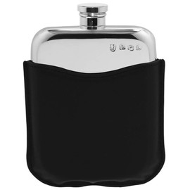 English Pewter Company 6oz Traditional Pewter Liquor Hip Flask With Genuine Black Leather Pouch [PLF05]