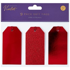 Violet Luxury Christmas Tags - Pre-Strung, Modern - Pack of 9 (Red)