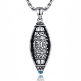 HannaFires Rotatable Pure Silver Tibetan Prayer Wheel - Spinning Buddhist Mantra Necklace, Six Words of truth Fengshui, Fengshui Taichi Bless Peace And Good Luck, Pendant Prayer Locket (Inculd Chain),