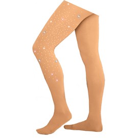 ChloeNoel Figure Skating Light Tan Footed Tights TF8830 w/Crystals Light Tan Child Large (10-12)