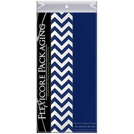 Flexicore Packaging Navy Blue Gift Wrap Tissue Paper | Size: 15 Inch X 20 Inch | Count: 20 Sheets | Color: Solid Navy Blue & Chevron