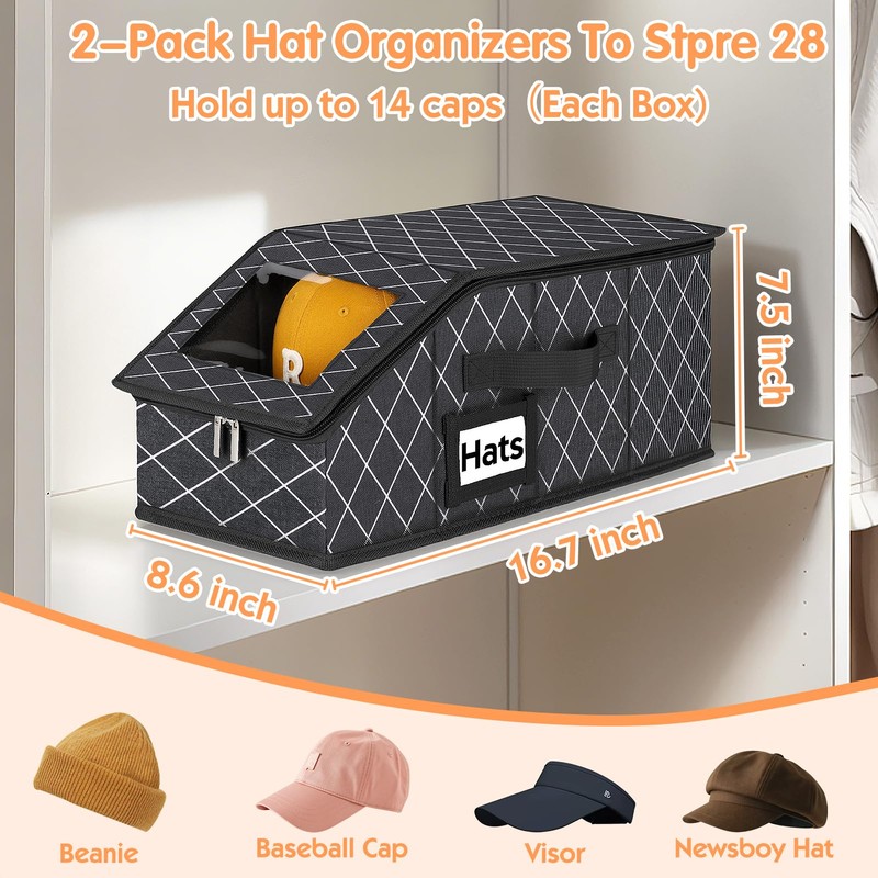 Dofilachy 2 Pack Stackable Hat Storage for Baseball Caps, Holds