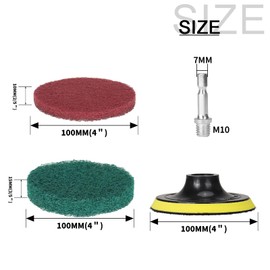 4 Inch Drill Brush Power Scouring Pads - Heavy Duty Tub and Tile Cleaner - Household Cleaning Kit Includes Drill Attachment, 5 Red, 5 Stiff Green Scrubber Pads
