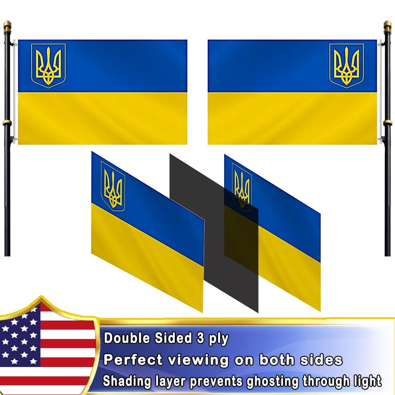VOLTA Double Sided Ukraine Flag with Coat of Arms 3x5ft,