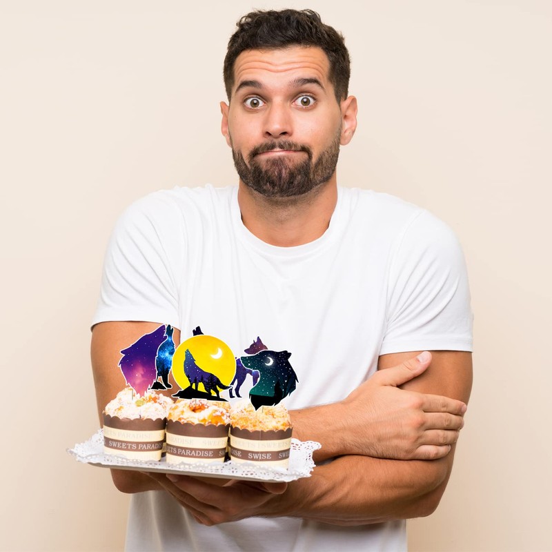 Decoración para cupcakes con diseño de lobo de galaxia para