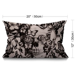 BGBDEIA Victorian Gothic Lace Skull Farmhouse Cushion Cover 12x20 Inch,Home Decorative Throw Pillow Case Pillow Cover,Home Gifts,Housewarming Gift 30 x 50 cm