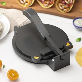 Bamboo Tortilla Press 10 inch Quesadilla Maker Wooden Corn Tortilla Maker Rotatable Roti Maker with 50Pcs Parchment Paper & Dough Cutter for Flour Mexican Taco Pataconera Dough Press (4.5"-10")