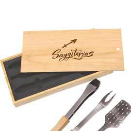 Sagittarius Zodiac BBQ Gear: Archer Sagittarius Etched, Premium Spatula, Tongs & Fork, Packaged in Style, Perfect for Astrological Admirers