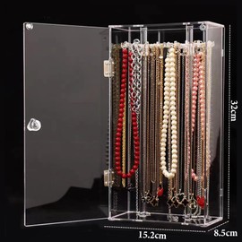 Chris.W Acrylic Necklace Holder with 24 Hooks, Clear Necklace Organizer, Dust-proof Rotation Jewelry Storage Holder Stand, Long Necklaces Pendant Bracelets Display Case for Dressers & Vanity Tables