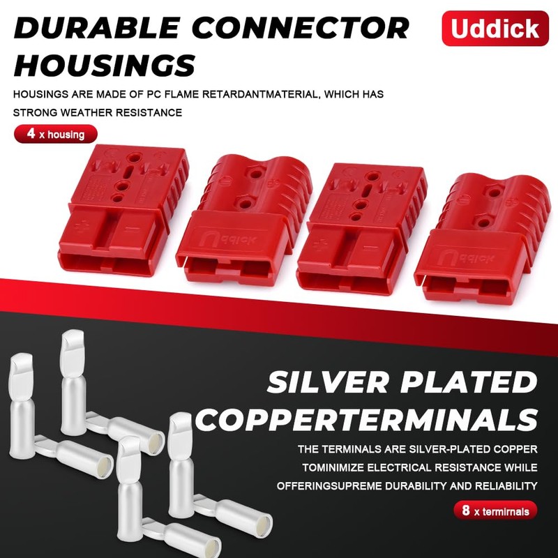 Uddick 4PCS 120A Battery Cable Quick Connect/Disconnect Connector Plug Kit