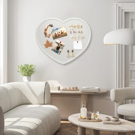Large Heart Shaped Cork Bulletin Board with Linen, 24x19 Inch White Wood Frame Picture Pin Board, Decorative Vision Board for Home Office, Ideal Present for Wife and Kids