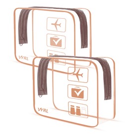 VYRL 2 Pack Clear Makeup Bag - Quart Size 3-1-1 TSA Approved Toiletry Bag with Zipper - Water-Resistant Durable PVC Clear Toiletry Bag for Carry-on Airport Travel Accessories - Rose Gold