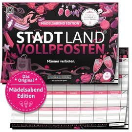 Stadt Land Vollpfosten® A4 – Girls' Evening Edition – Men Prohibited | From 16 Years | City Country River | Family Game