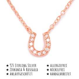 Monkimau Mädchen Kette Hufeisen Glücksbringer aus 925 Sterling Silver echt Silber mit 11 Kristallen rose Gold plattiert 45cm