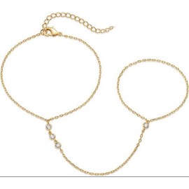 14K Yellow Gold Plated Women's Hand Chains Bracelet Ring Chain Body Jewelry Dainty Cubic Zirconia Bracelet (Zircon)