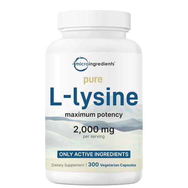Pure L-Lysine 2,000mg, 300 Veggie Capsules | Maximum Potency, Easily