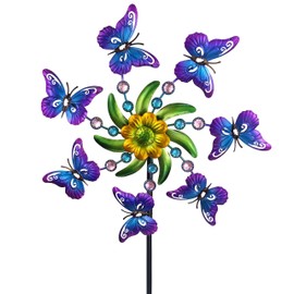 COOZZYHOUR 39" Butterfly Wind Spinner Stake for Yard and Garden,Outdoor Metal Windmill,Single Direction Wind Sculptures, Kinetic Windmills Catchers for Garden Decorations.