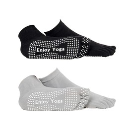 GWAWG 2 Pairs Yoga Grip Socks Yoga Non Slip Pilates Socks for Women with Grips Pilates Socks Women's Non Slip Grip Toe Socks Grippy breathable Cotton Socks for Ballet Dance Workout Fitness Running
