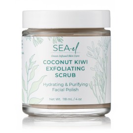Sea El Coconut Kiwi Exfoliating Face Scrub Hydrating Calming & Purifying Anti Aging Exfoliator - Bamboo Pumice & Green Tea Detoxifying Exfoliant Facial Cleanser & Polish for Women & Men - 4 Oz
