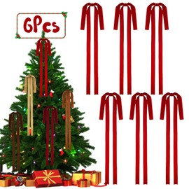 6 PCS Large Red Velvet Ribbon Bows for Christmas Tree, 23.5x15.5 Inch Bow Tree Topper Velvet Ornaments for Christmas Tree Decorations Outdoor Garland Wreath Decor