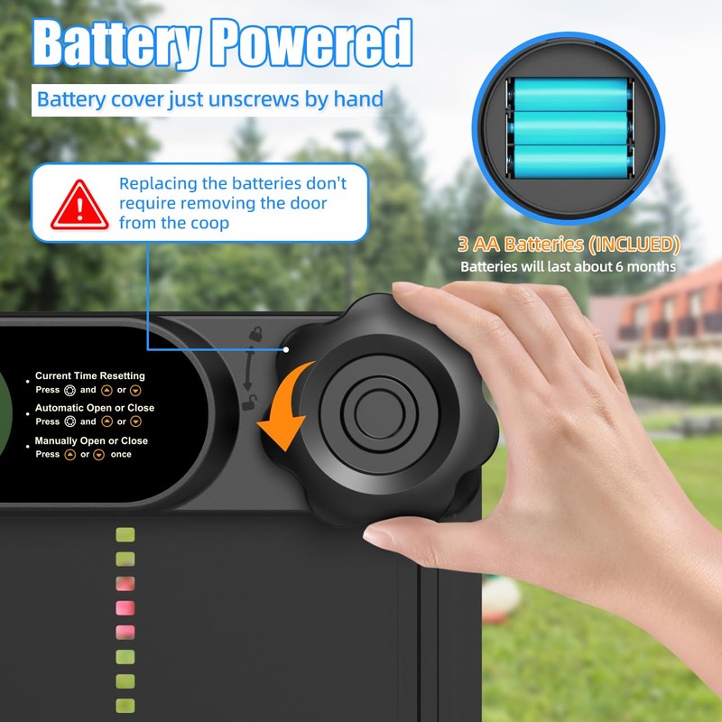 Budsom Automatic Chicken Coop Door Battery Powered, LCD Display Large