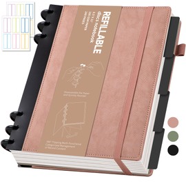 Yoment Lined Spiral Journal Notebook for Work 8.6 x 12 Hardcover Notebook with Removable Dividers Tabs 240 Pages Discbound Notebook Colleged Ruled Large Spiral Journal for Women Men,Gift Box,Pink