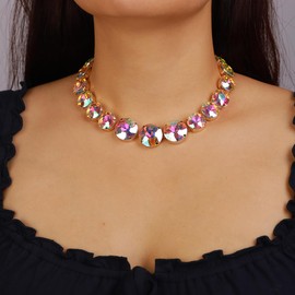 Xerling - Gargantilla redonda de vidrio con arete circulares para boda, Zinc, Diamantes de imitación