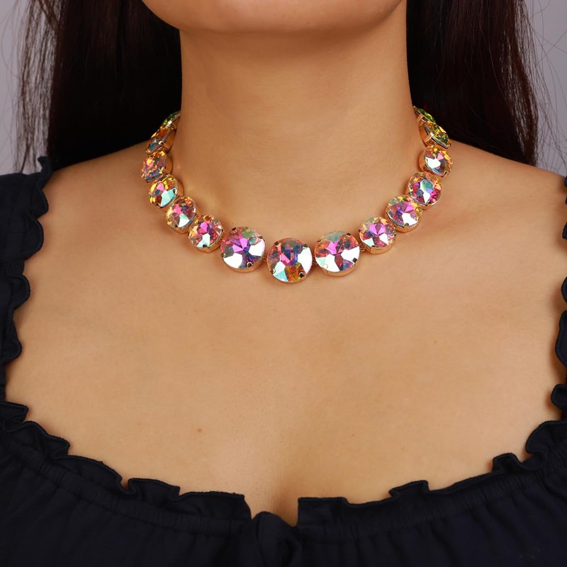 Xerling - Gargantilla redonda de vidrio con arete circulares para