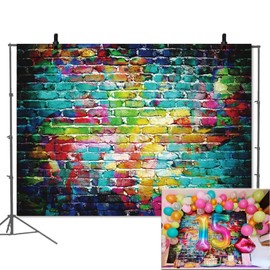 econious Backdrop, 2.1x1.5m Colorful Brick Wall Photo Backdrop for Bridal Shower Baby Birthday Party Banner Photo Props