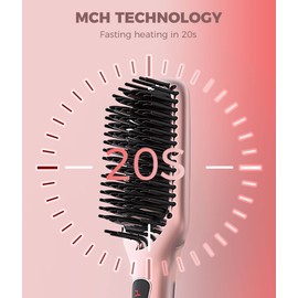 MEGAWISE Pro Ceramic Ionic Hair Straightener Brush for Home Salon | MCH Fast 20s Heating Tech with Auto-Off Safety | Anti-Scald with Universal Dual Voltage | Rotatable Power Cord