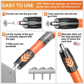 Concrete Nail Gun, Manual Mini Nail Gun Kit with 100pcs Nails, 5 Speed Adjustable Portable Steel Nailer Gun Woodworking Installation Device (Orange)