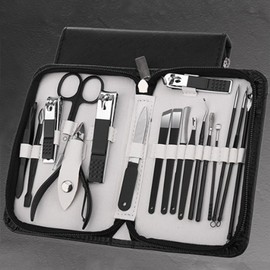 happylaladream 18点 多機能ステンレス製ネイルケアセット 爪切り 爪やすり はさみ 毛抜き ピンセット 耳かき ネイルケア ステンレス 手用 足用 顔用 おしゃれ 携帯 旅行 トラベル 収納ケース付き ペディキュア セット 甘皮処理 眉毛 眉毛ケアキット 爪切りクリーナー