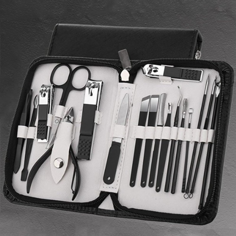 happylaladream 18点 多機能ステンレス製ネイルケアセット 爪切り 爪やすり はさみ 毛抜き ピンセット 耳かき ネイルケア