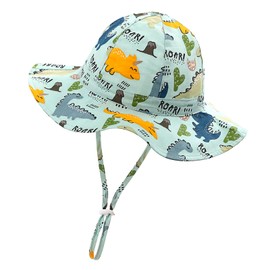 KAKU NANU Baby Sun Hat 100% Cotton Summer Hat Children UV Protection 50 with Adjustable Chin Strap 6-18 Months (S-48 cm), 18 Months - 5 Years M - 52 cm, light green, S