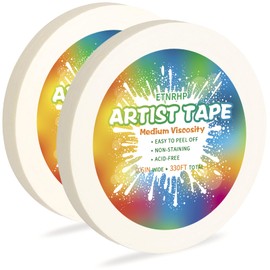 ETNRHP 2 Packs White Art Tape Medium Tack Artist Masking Tape Paper Acid Free Tape Watercolor Painters Tape Artists Tape for Drafting Art Watercolor Painting Canvas Framing, 0.6 inch Wide 330FT Long