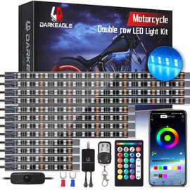 12PCS Double Row Motorcycle LED Light Kits with Brake Light Turn Signal, Motorcycle Underglow Lights with APP/RF Remote Control, Dual Zone RGB Neon Strips Multicolor Waterproof for Harley Honda Yamaha