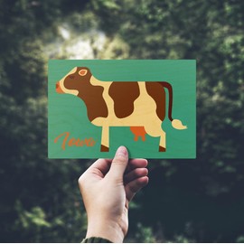 Iowa, Cow, Dark Brown, Geometric, (4x6 Birch Wood Postcards, 2-Pack Stationary, Rustic Home Wall Decor)