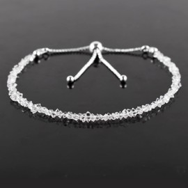 Natural Herkimer Diamond Quartz Gemstone Beads Bolo Bracelet, Adjustable Slider Chain, Energy Stones, Chakra Healing Crystals, Silver Plated, Gift for Women, Birthstone, Gemstones Jewelry,10 inch