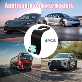 KHGUZ 4 PCS Car Headrest Hook, Multifunctional Flower Vehicle Seat Back Storage Hook, Cute Automotive Seatback Organizer Hanger for Purse Grocery Bag Handbag, Universal Fit (Black/Blue)