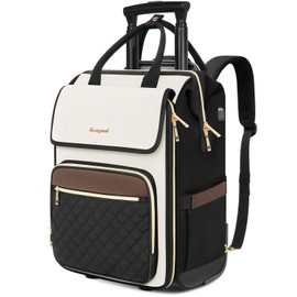 Rolling Backpack for Women, Travel Rolling Laptop Backpack with Wheels, Vertical & Horizontal Storage 2 In 1, Flip-Top Design, Water-Resistant Overnight College Underseat Carry on Luggage, Beige Brown