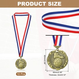 PATIKIL Football Events Wheat Gold Award Medals with Red & White & Blue Ribbons, 10 Pcs Winner Medals Gold Silver Bronze Prizes for Competitions Sports Party, Gold