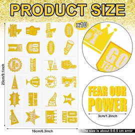 Landhoow 240 Pcs Yellow Team Spirit Tattoos Temporary Glitter Go Team Tattoos Football Temporary Stickers Party Costume Accessory for School Spirit Supplies