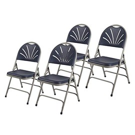 OEF Furnishings Heavy Duty Plastic Fan Back Folding Chair with Triple Brace, Navy