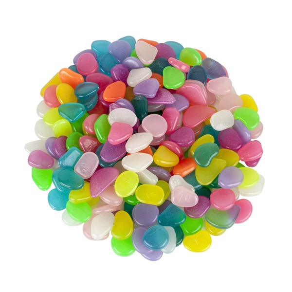 Luminous Stones, 350 pieces Colorful Glowing Pebbles Noctilucent Stones, Luminous Cobblestones Gravel for Garden Walkway, Yard Grass, Aquarium Fish Container Decoration (Mixed Color)