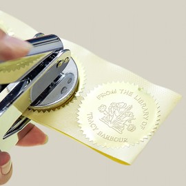 Book Embosser Handle: for 40MM Diameter Stamp Size, Book Embosser for Books, envelopes, Cards, Stickers, Book Stamp Embosser with 10 Stickers (Blossoming Wonder (Black)