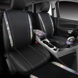 CAR PASS 23 PCS Bling Diamond Car Accessories Set for Women, Leather Car Seat Covers Full Set Sparkly Rhinestone15'' Steering Wheel Covers Shining Diamond Floor Mats Car Interior Sets, Multicolor