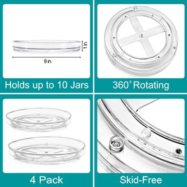 Sorbus 9 Inch Flat Clear Lazy Susan Organizer | Lazy Susan for Refrigerator Organizing | Rotating Lazy Susan Turntable for Fridge, Pantry, Cabinet, Table, Makeup, Bathroom (4-Pack)
